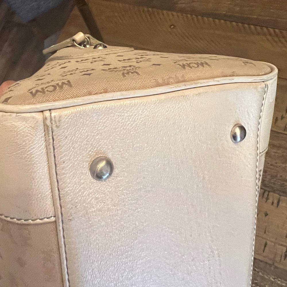 MCM Cream Satchel Bag with Top Handle and Metallic Hardware - Picture 6 of 8
